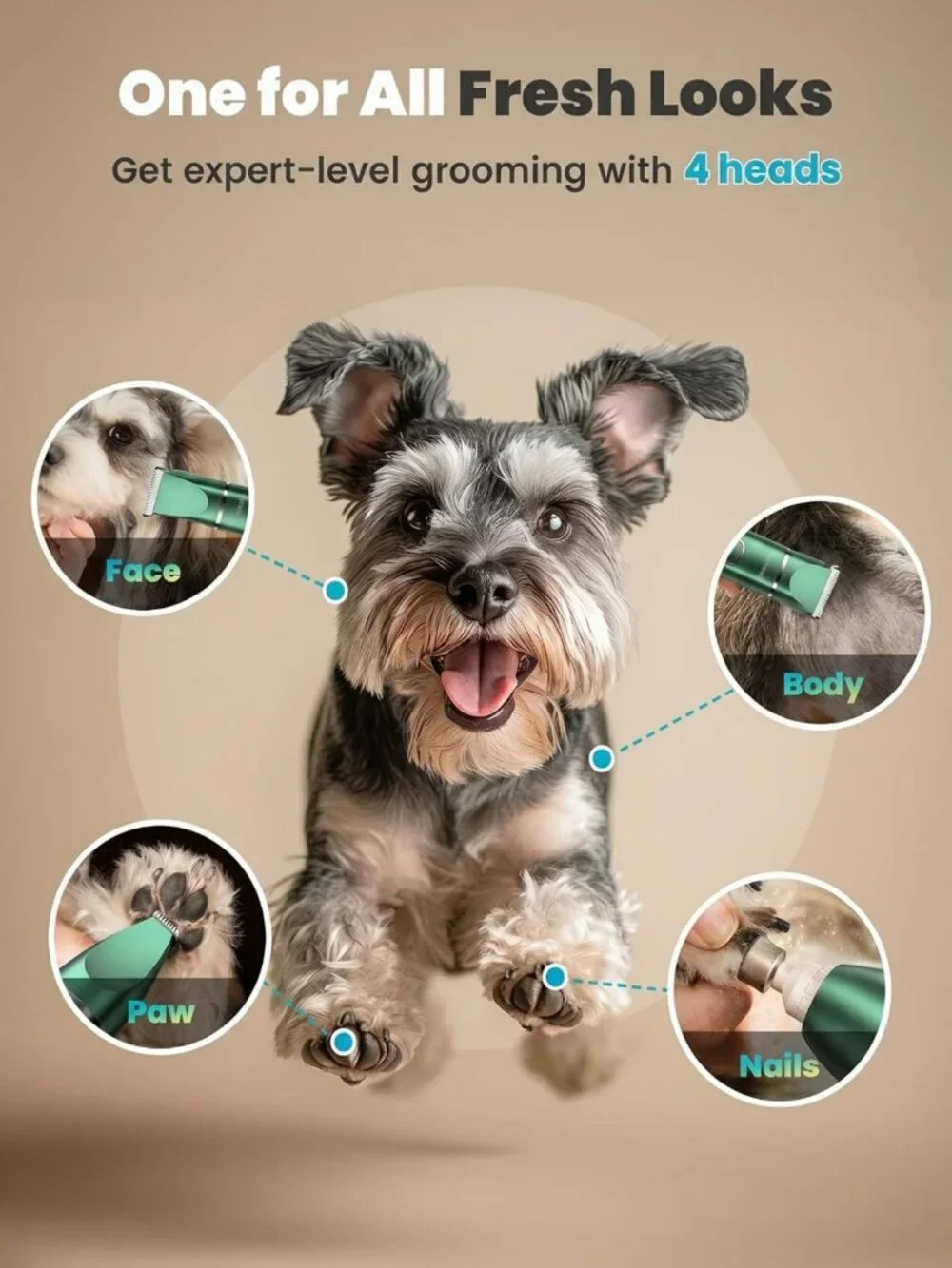 4-in-1 Dog Grooming Kit with LCD Display - Pet Clippers, Trimmer & Brush, Green